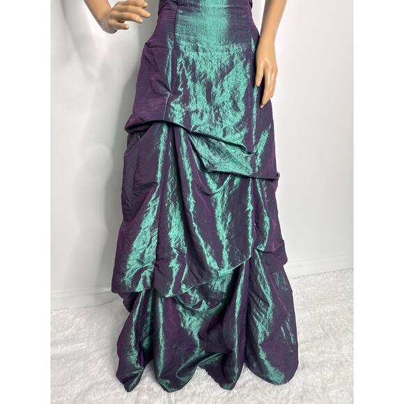 Vintage 80's F.I.E.S.T.A. iridescent teal taffeta draping strapless gown Medium - Picture 7 of 16